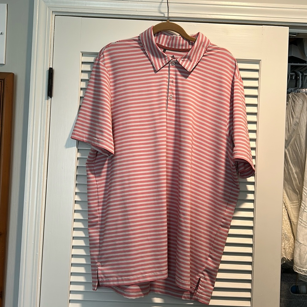 Adidas Men’s golf polo . Size XL. Red and grey striped.